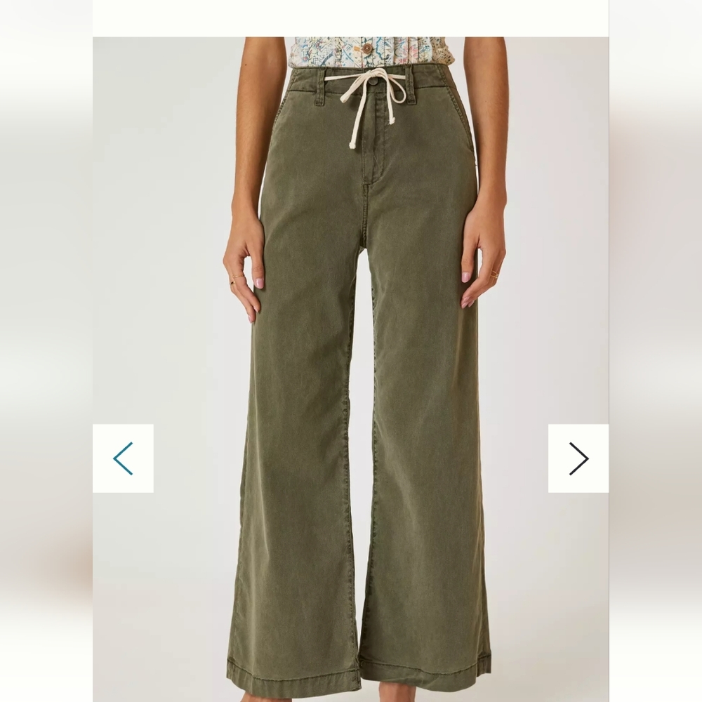PAIGE Pants Womens 32 Green Wide Leg Drawstring Utility Chino Trousers